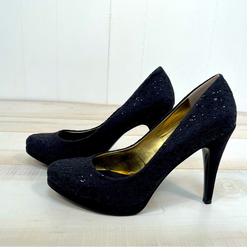 NIB Nine West Rocha Black On Black Platform Heels Sz 8.5